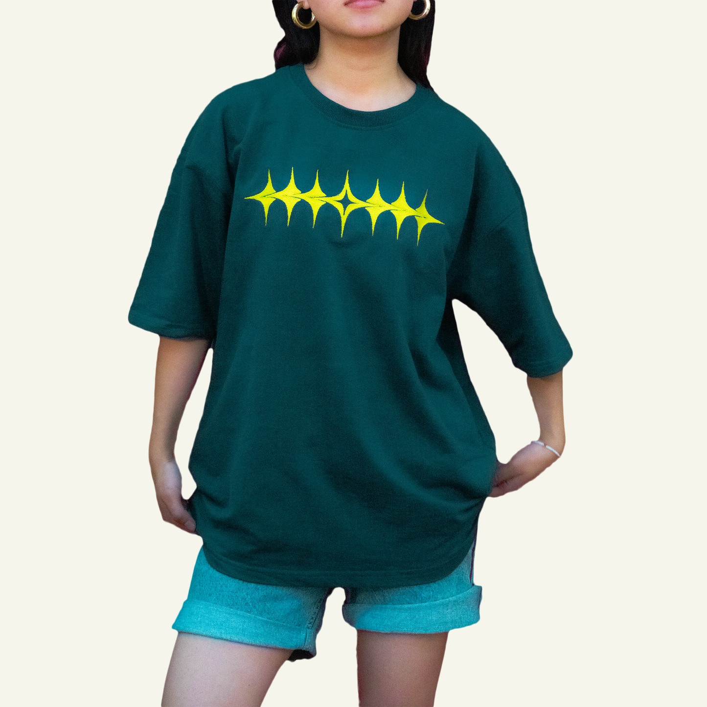 Dark Green Embroidered Unisex Oversized T-shirt